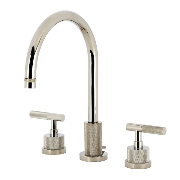 Kingston Brass Widespread Bathroom Faucet with Knurled Handle and Brass Pop-Up, Polished Nickel KS8926KNL - main