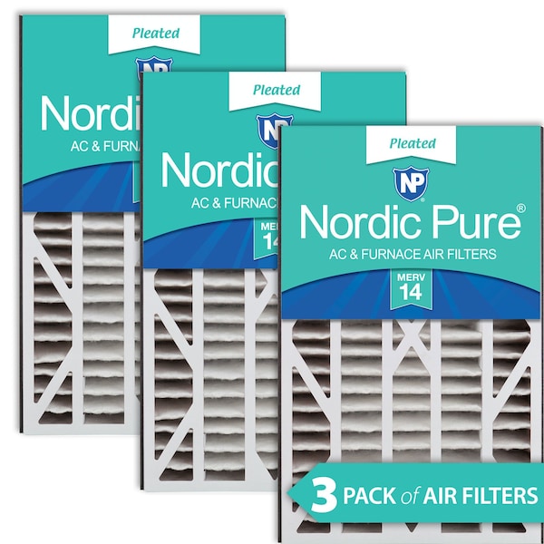 Nordic Pure 16x25x3 Pleated Air Filter, High Capacity, Electrostatically Charged Synthetic Media, MERV 14, 3 PK 16x25x3ABM14-3 - main