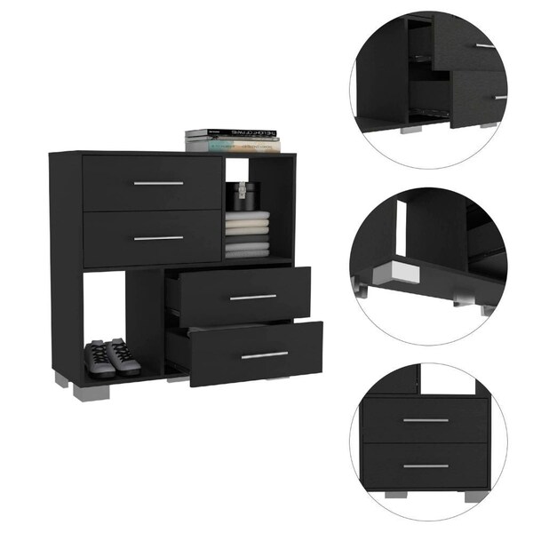 Homeroots 35" Black Manufactured Wood Four Drawer Dresser with Cubes 477788 - main