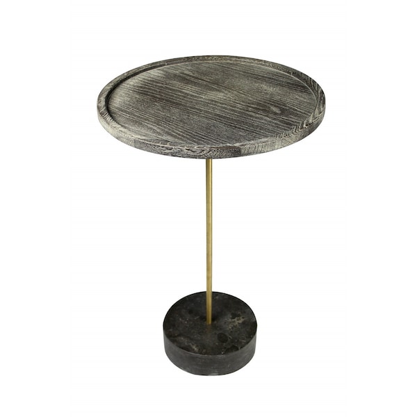 Homeroots 30" Black And Brown Solid Wood And Marble Round End Table 488556 - main