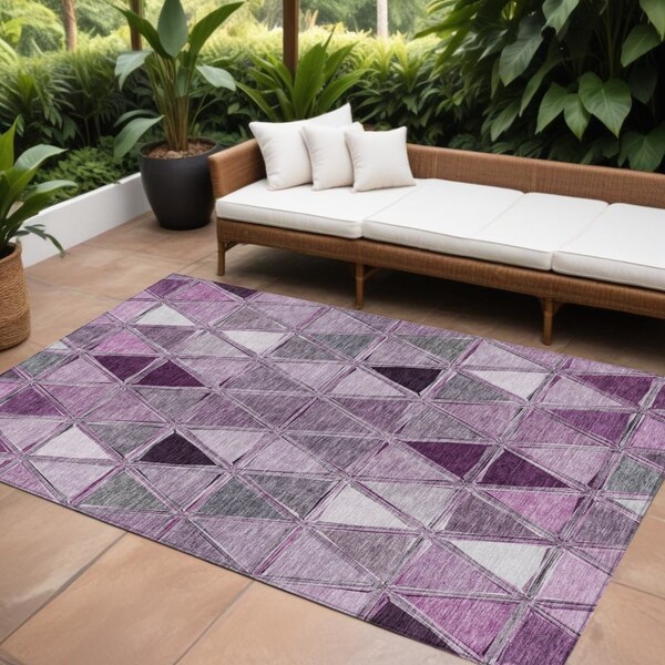 Homeroots 9' X 12' Merlot Purple And Lavender Geometric Washable Indoor Outdoor Area Rug 583044 - main