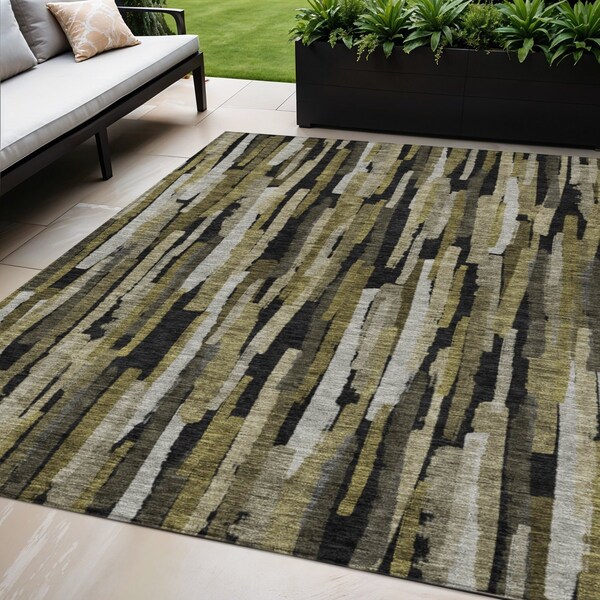 Homeroots 5' X 8' Brown Black And Green Striped Washable Indoor Outdoor Area Rug 603210 - main