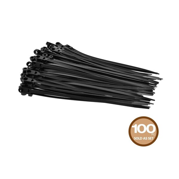 Monoprice Cable Tie, 8 in L, Black, 40 lb Strength, 100 PK 5785 - main