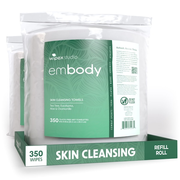 Wipex Natural Body Wipes 350ct Refills, Tea Tree/Eucalyptus, 700 Plant-Based Fitness Shower Wipes, 2PK WX72233EBR-2 - main