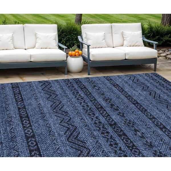 Homeroots 10' X 14' Navy Blue And Black Southwestern Washable Indoor Outdoor Area Rug 587553 - main