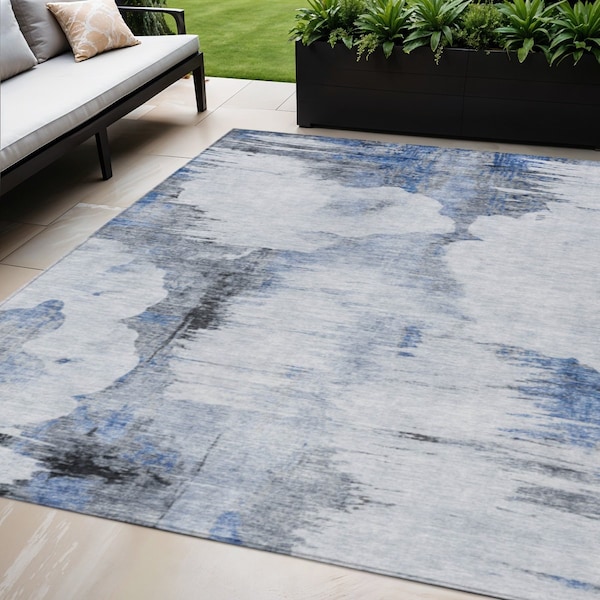 Homeroots 5' X 8' Navy Blue And Ivory Abstract Washable Indoor Outdoor Area Rug 582663 - main