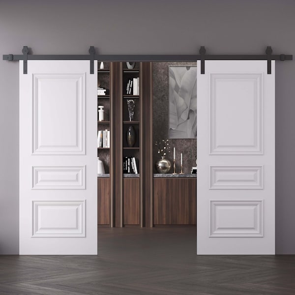Sartodoors Double Barn Door 84x84 inches White Solid Core Modern Interior ROYAL9833DB-B-EMAL-8484 - main