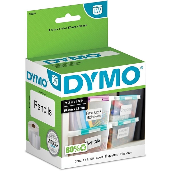 Dymo Address Label, 2.25x1.25", White, PK1000 30334 - main