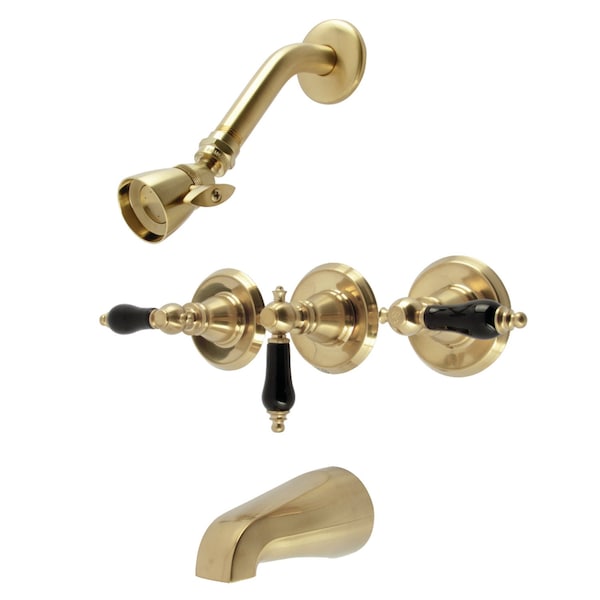 Kingston Brass Triple-Handle Tub and Shower Faucet, Brushed Brass KB237AKL - main