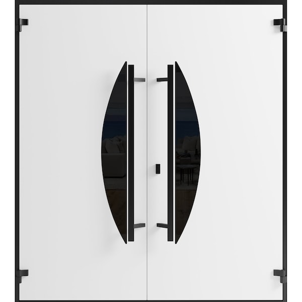 Vdomdoors Front Exterior Prehung Aluminum Double Doors Ronex1077 Teak Mirrored Clear Glass Entry Metal Modern RONEX1077DEXD-OAK-W72xH96-RH-I - main