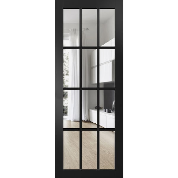 Sartodoors Slab Barn Door Panel, Felicia 3355 Matte Black with Clear Glass, Sturdy Finished Doors, Pocket Cl FELICIA3355S-BLK-18 - main
