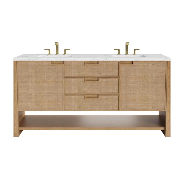 James Martin Vanities Solene 72 in. Double Vanity, Seaside Oak, w/ 3 CM Ethereal Noctis Quartz Top D225-V72-SSO-3ENC - main