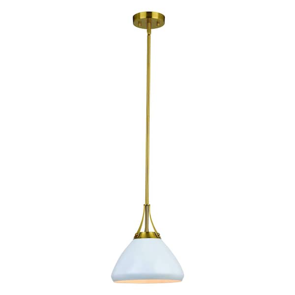 Vaxcel Dayna 1-Light 10 in W Satin Brass Gold and Glossy White Cone Pendant Light, Ceiling Fixture P0369R - main