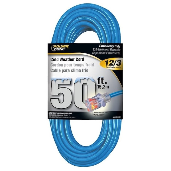 Powerzone Cold Weather Extension Cord, 12 AWG, Outdoor, 5-15R, 5-15P, 50 ft ORCW511830 - main