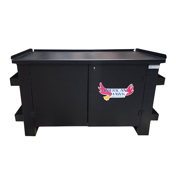 American Hawk Industrial Automotive Transmission TableWith Closing Doors - Black, Shop Table with Liquid Runoff Tray WDT- 4K- BLK - main