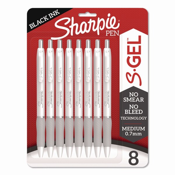 Sharpie S-Gel Fashion Barrel Gel Pen, Retractable, Medium 0.7 mm, Black Ink, Pearl White Barrel, 8PK 2169762 - main