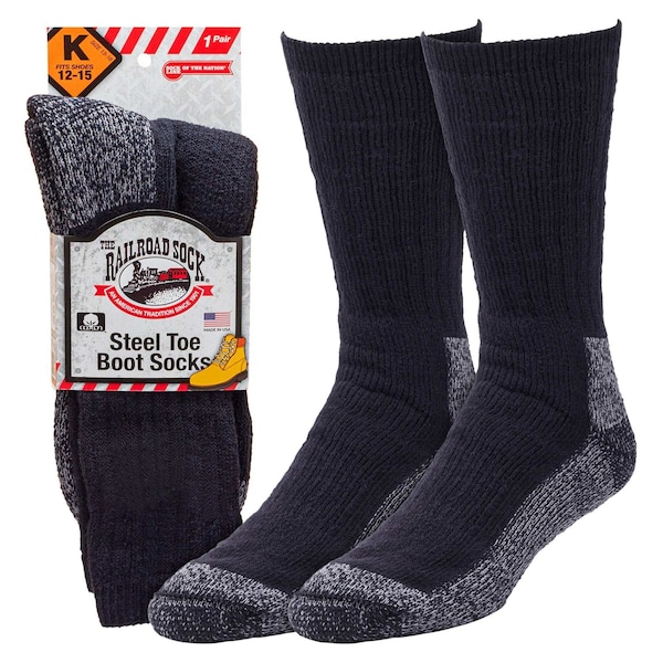 Railroad Sock King Size Steel Toe Boot Crew Socks, Cotton, Black, XL, 1PR 6124K BK - main