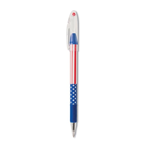 Pentel R.S.V.P. Stars and Stripes Ballpoint Pen, Stick, Fine 0.7 mm, Black Ink, Red/White/Blue Barrel, 5PK BK90USABP5A - main