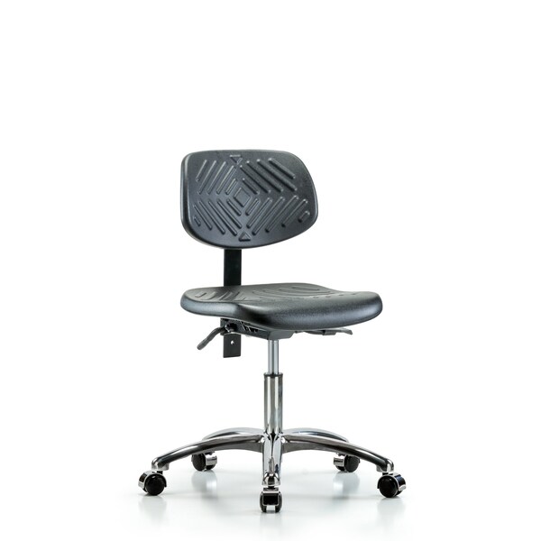 Blue Ridge Ergonomics Desk Chair Desk Chair, Polyurethane, Chrome Casters, No Arms, 17" to 22" Height, Black; Blue BR-PDHCH-CR-T0-A0-CC - main