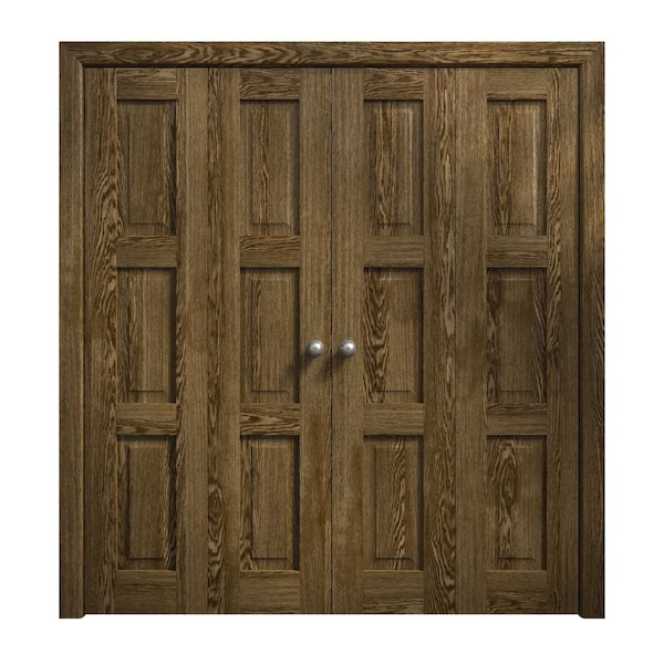 Sartodoors Sliding Closet Double Bi-fold Doors 96 x 84 inches, Ego 5010 Marble Oak, Sturdy Tracks Moldings Tr EGO5010DBF-DMR-96x84 (4* 24x84) - main