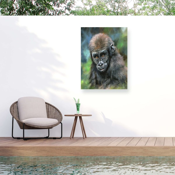 Trademark Fine Art Outdoor Canvas Art David Stribbling Baby Mountain Gorilla Wall Art for Patios, or Gardens GRL01536-OC1419WR - main