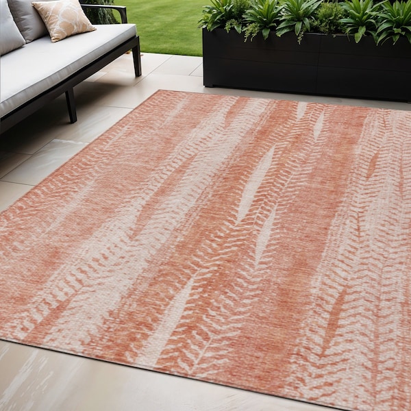 Homeroots 5' X 8' Orange And Salmon Botanical Leaves Washable Indoor Outdoor Area Rug 581973 - main