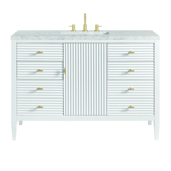 James Martin Vanities Myrrin 48in Vanity, Bright White w/ 3 CM Eternal Jasmine Pearl Silestone Top 485-V48-BW-FEJP - main