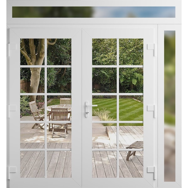 Vdomdoors Front Exterior Prehung Metal-Plastic Double Doors Clear Glass / MANUX 8100 White Silk / Office Comm MANUX8100DEXD-WS-W72+14xH80+14-LH-I - main