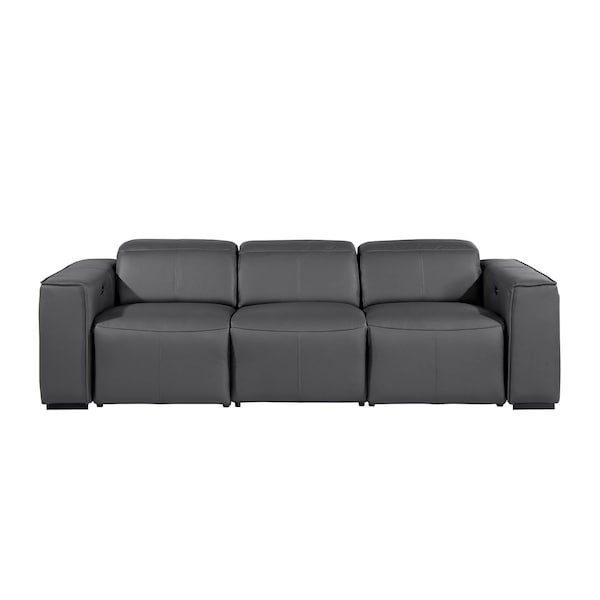 Homeroots 104" Dark Gray Top Grain Leather Reclining Metal USB Sofa 720439 - main