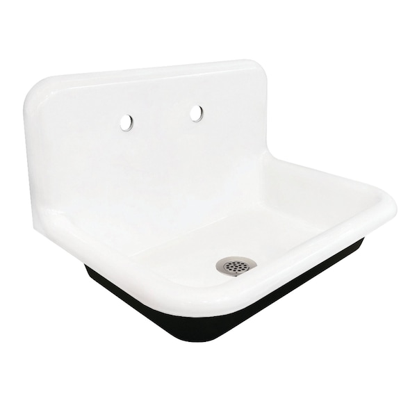 Kingston Brass 30" Cast Iron Single Bowl Wall Mount Utility Sink with Drain, White/Brushed Nickel KGCLWS3020198 - main