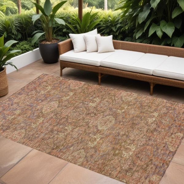 Homeroots 5' X 8' Brown And Tan Damask Washable Indoor Outdoor Area Rug 603372 - main