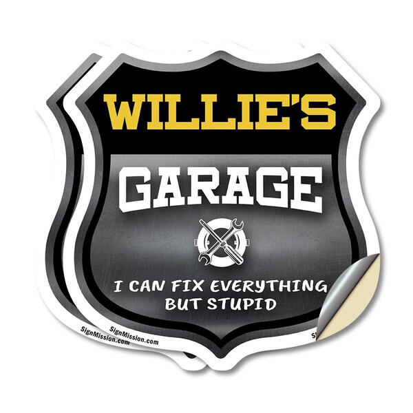 Signmission Willie's Garage I Can Fix Everything But Stupid, 4 inch X 4 inch, Vinyl Decal, 2PK SHI-D-2PACK-4-490-WILLIE - main