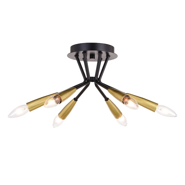 Vaxcel Ellis 16.25-in W Black and Brass Mid-Century Modern Semi Flush Mount Ceiling Light C0264 - main