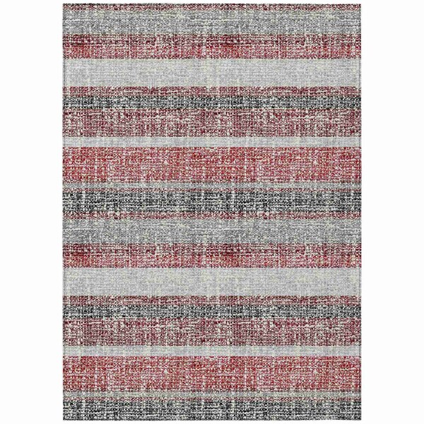 Homeroots 3' X 5' Burgundy And Silver Striped Washable Indoor Outdoor Area Rug 632203 - main