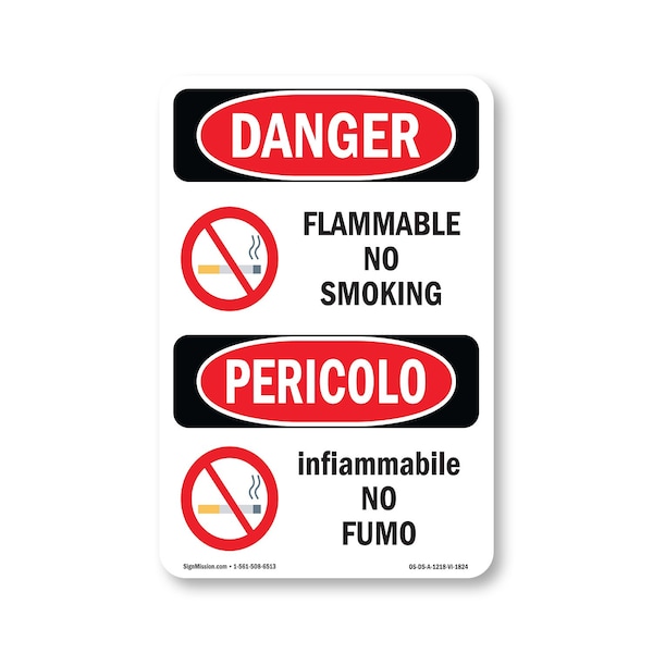 Signmission OSHA Danger Sign, 18" Height, Aluminum, Flammable No Smoking Bilingual, 1218-VI-1824 OS-DS-A-1218-VI-1824 - main