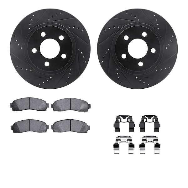 Dynamic Friction Co DFC Brake Rotor Drilled & Slotted - Black- w/Ultimate Duty Brake Pad & HW Kit 8412-54058 - main