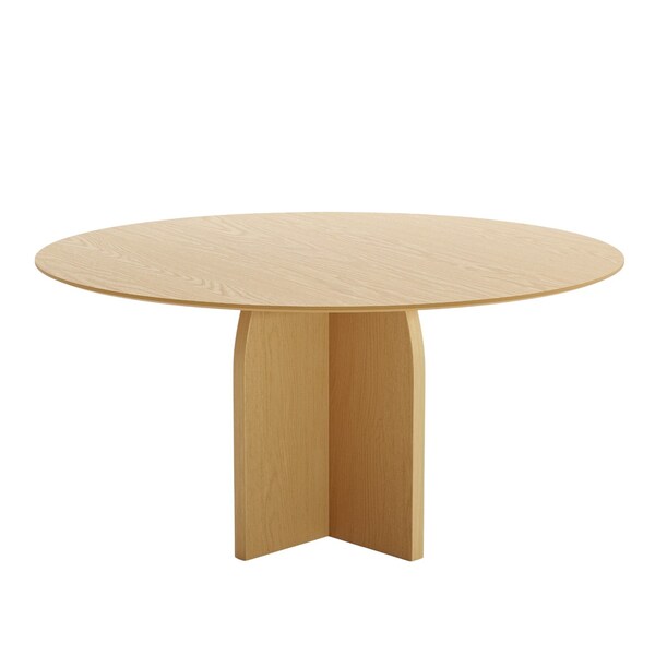 Homeroots 58" Beige Solid Wood Pedestal Base Round Top Dining Table 712172 - main