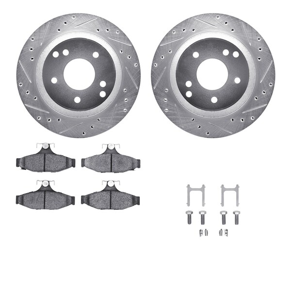 Dynamic Friction Co DFC Rotors-Drilled & Slotted-Silver w/ EURO 5000 Ceramic Brake Pads Incl Hdw 7612-47000 - main