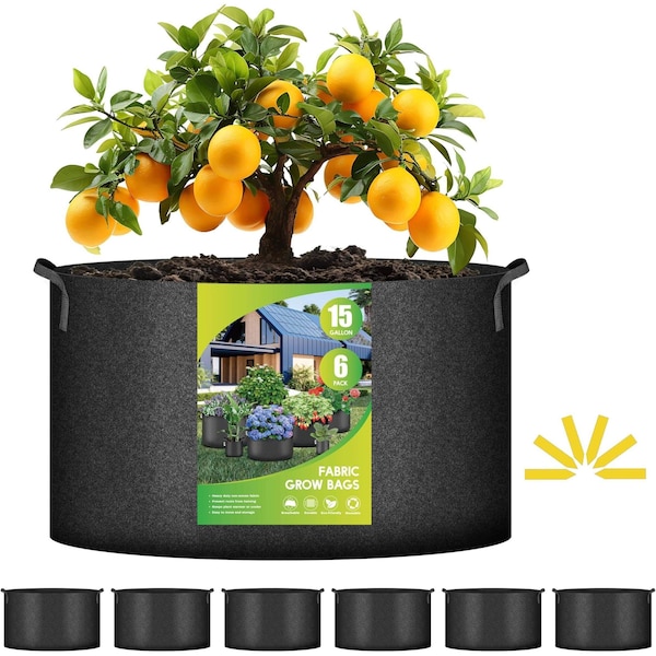 Ipower Plant Grow Bag 15 Gallon Heavy Duty Fabric Pots, 300g Thick Nonwoven, Black 2024 Version, 6PK GLGROWBAG15X6BLK - main