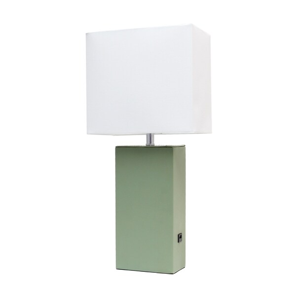 Homeroots 21" Sage Faux Leather USB Table Lamp With White Shade 643093 - main