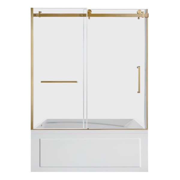 Kingston Brass 60" Acrylic Anti-Skid Alcove Left-Hand Drain Tub with Right Sliding Tub Door, White/Brushed Brass KVTAM6032L22B7 - main