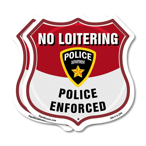 Signmission No Loitering Shield Sign Police Enforced, 6 inch X 6 inch, Plastic Sign, 2PK SHI-P-2PACK-6-396 - main