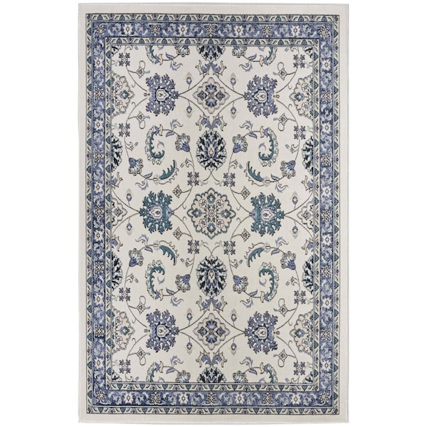 Homeroots 4' X 6' Ivory And Blue Floral Indoor Outdoor Area Rug 572548 - main