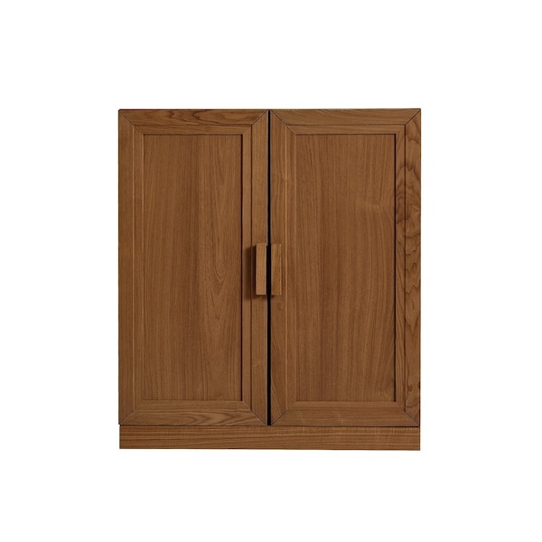 Homeroots Set Of Two Walnut Wood Corner Accent Cabinet With Two Doors 719682 - main