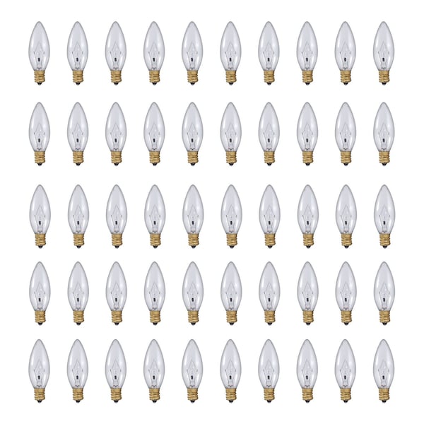 Bulbrite 5w Dimmable Clear B8 Incandescent Light Bulbs Candelabra (E12) Base, 2700K Warm White Light, 50PK 861959 - main