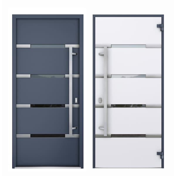 Vdomdoors Steel Door Deux 1105 Gray Graphite 2 Sidelight Exterior Windows Stainless Inserts Single Modern Pai DEUX1105EXD-GRE-W12+36+12xH80-RH-O - main