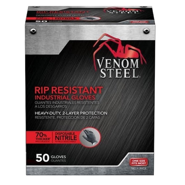 Venom Steel Disposable Gloves, 6 mil Palm, Nitrile, Powder-Free, OneSize, Black VEN6045RN - main