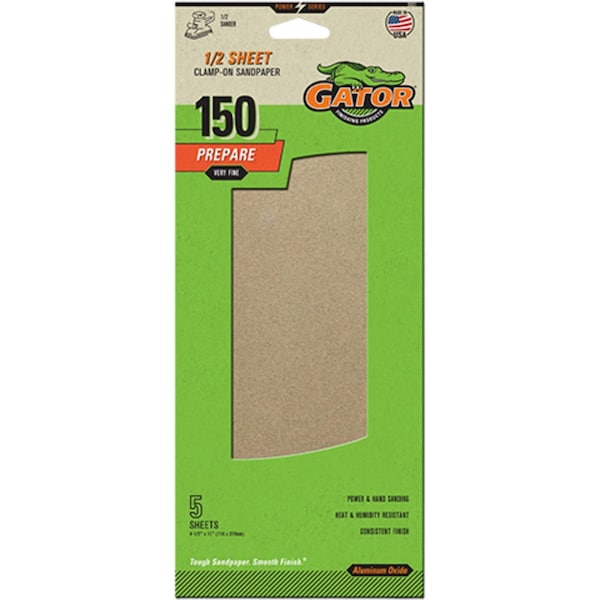 Gator Finishing 1/2 Sheet Clamp-On Sandpaper, 150 Grit, 5PK 5051GA - main