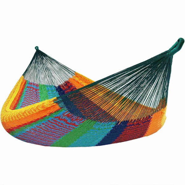 Homeroots Green Red And Yellow Striped Double Hammock 670965 - main