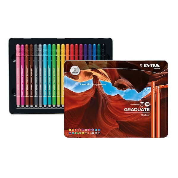 Lyra Graduate Fineliner Marker Set Tin, Assorted Colors, 20-Piece Set L677120000 - main